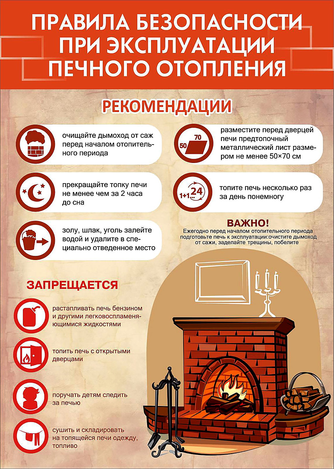 Правила безопасности при эксплуатации печи.